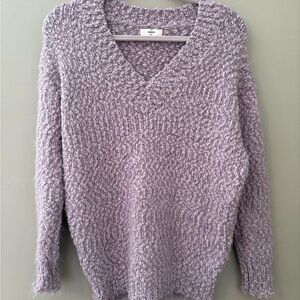 Entro Women’s Chunky Knit Oversized V-Neck Sweater Purple Lavender Cozy
